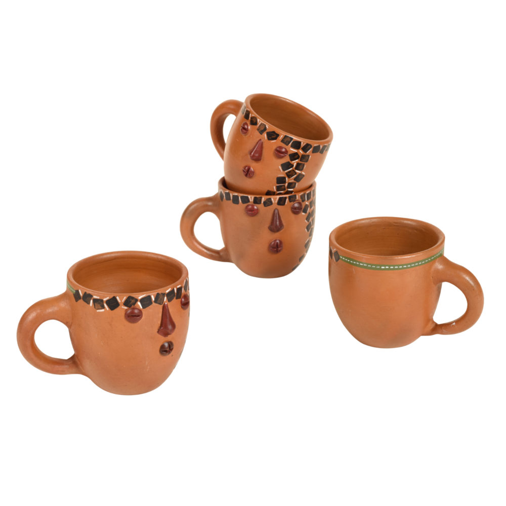 Moorni Knosh-B Earthen Cups with Tribal Motifs (Set of 4)