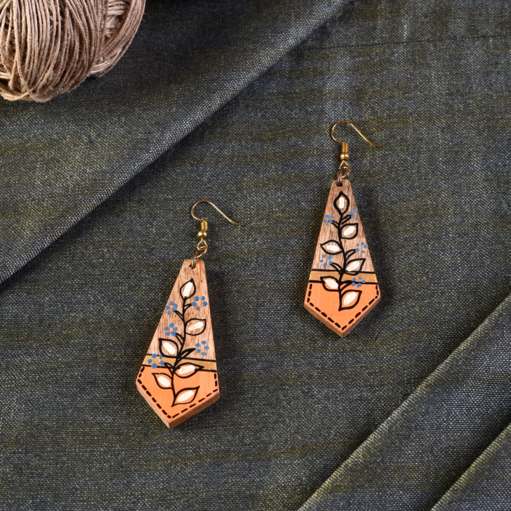 Moorni The Floral Arrows Handcrafted Tribal Wooden Earrings