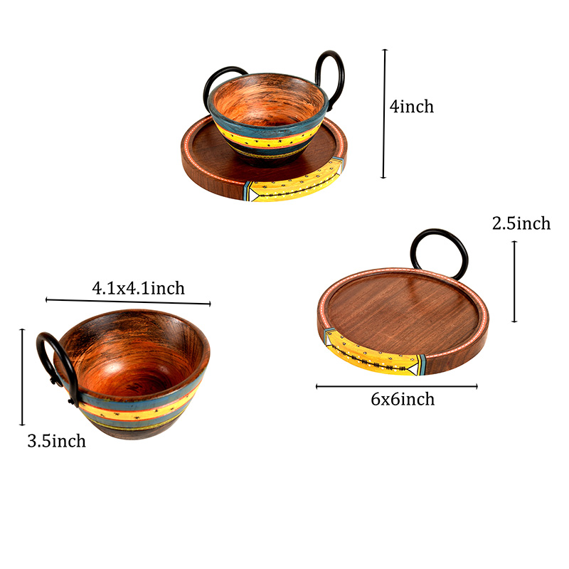 Moorni Ringo Snack Bowls with round Tray Large Two Set - (6x6x2.5/4x4x3.5 in)