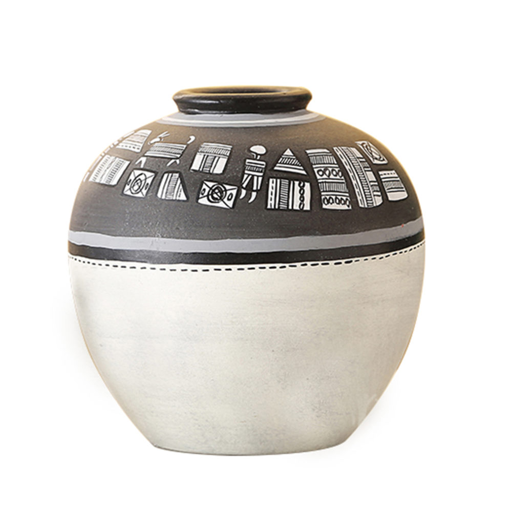 Moorni Vase Earthen Handcrafted Black & White Warli 5x5(HxD)