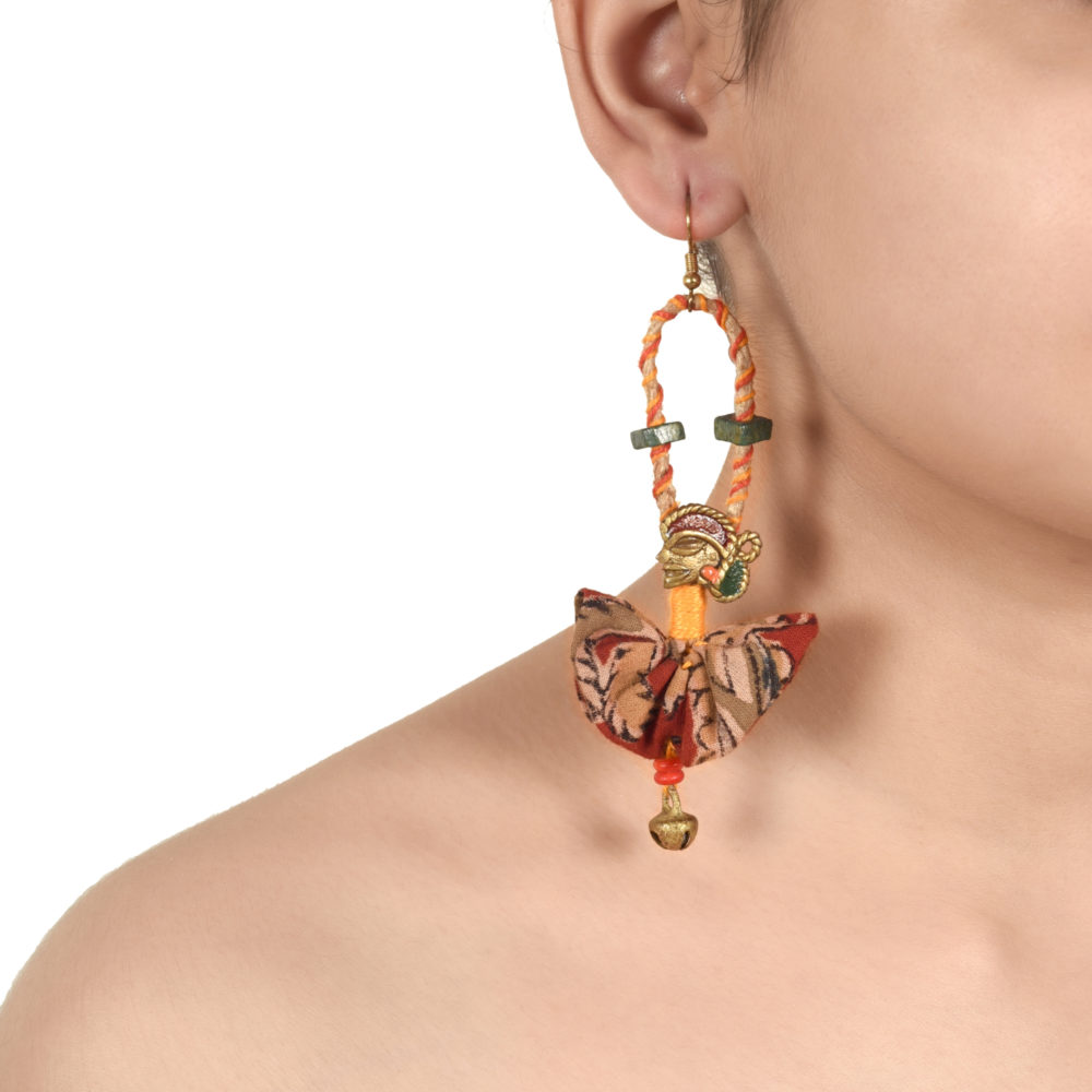 Moorni The Empress Handcrafted Tribal Dhokra Earrings in Red Floral Design