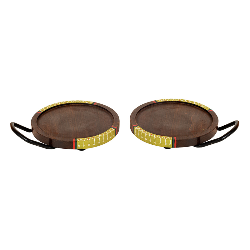 Moorni Round Snack Tray So2 with Metal Handle - (7.5x6x0.5 in)
