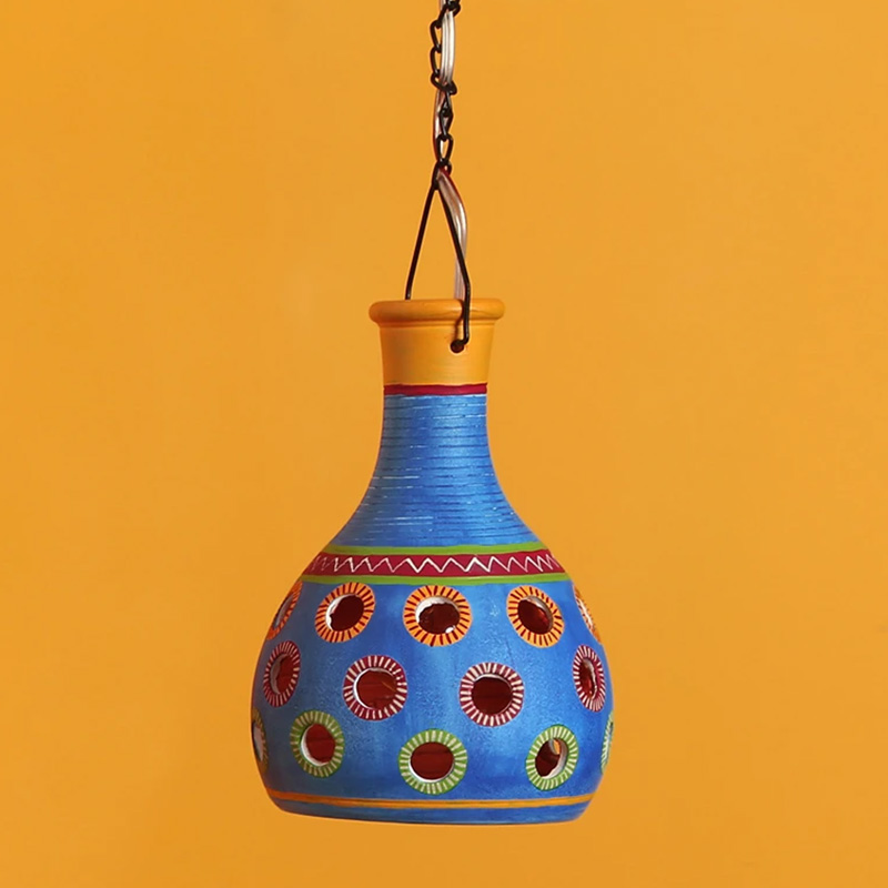 Moorni Ruso-C Terracotta Pendant Lamp In Azure Blue