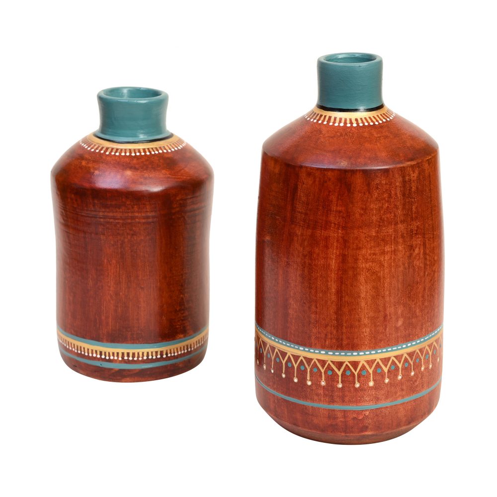 Moorni Rustic Red Madhubani Vase Set of 2 (10x5/7.5x4.5 Dia)