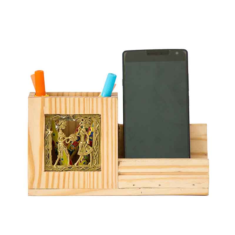 Olha-o Pine Wood Pen Stand with Mobile Holder