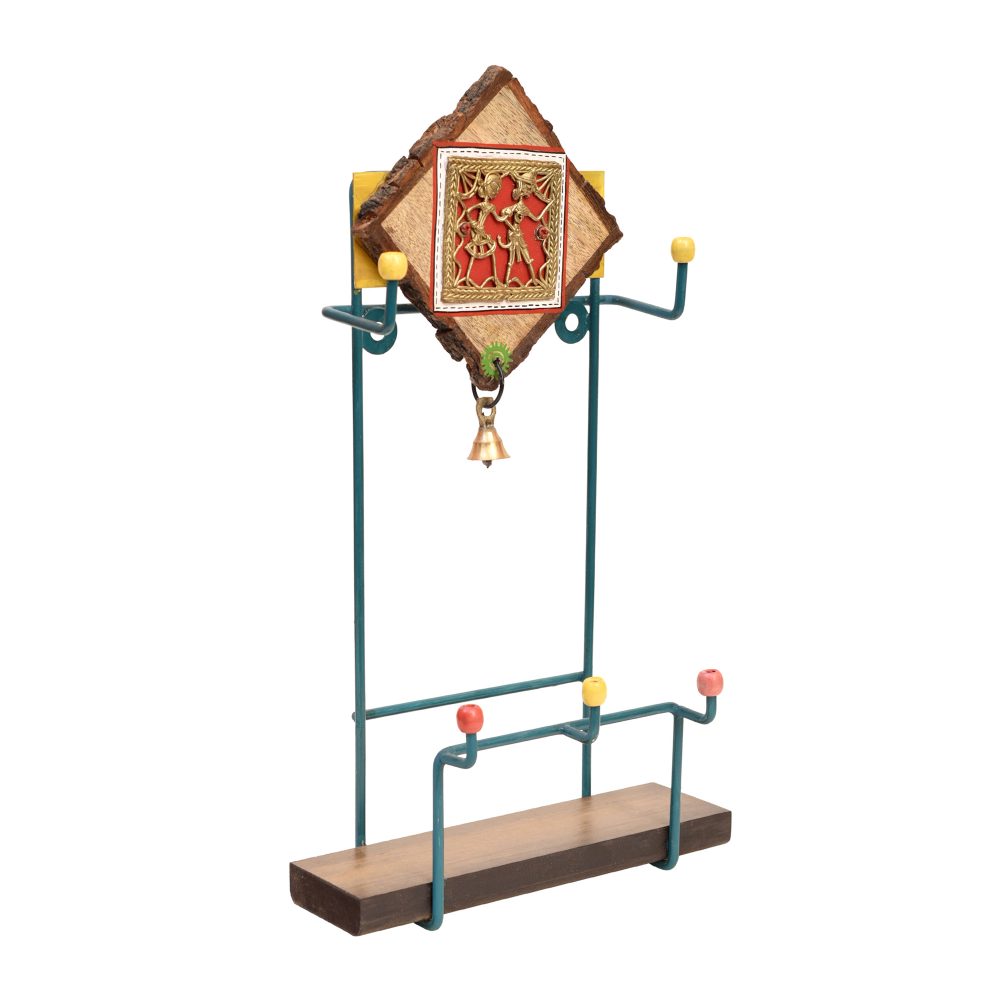 Moorni Magazine Stand in Metal adorned with Dhokra Motifs (8.2x4x14.5)