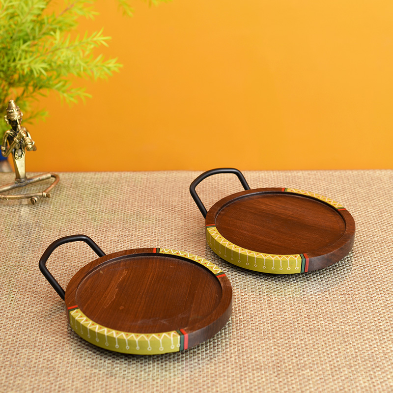 Moorni Round Snack Tray So2 with Metal Handle - (7.5x6x0.5 in)