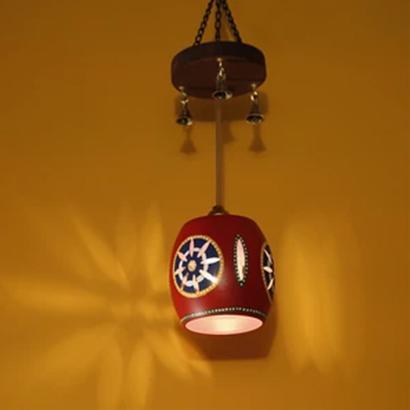 Moorni Cona-1 Barrel Shaped Metal Pendant Lamp In Red