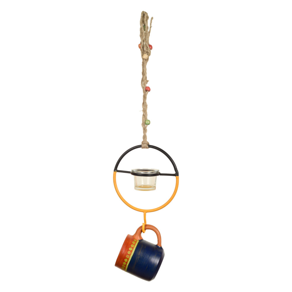 Moorni Terracotta Blue Cup Hanging Bird Feeder