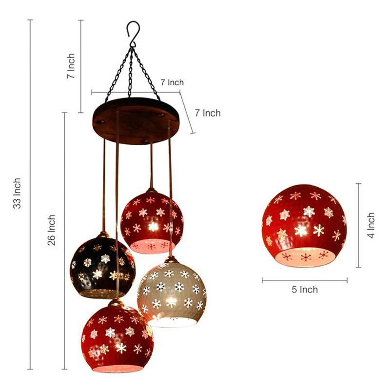 Moorni Star-4 Chandelier With Dome Shaped Metal Hanging Lamps (4 Shades)