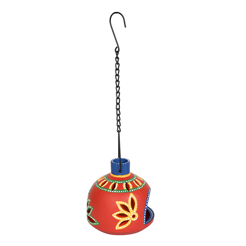 Moorni Terracotta Handpainted Red Matki Hanging Tea Light