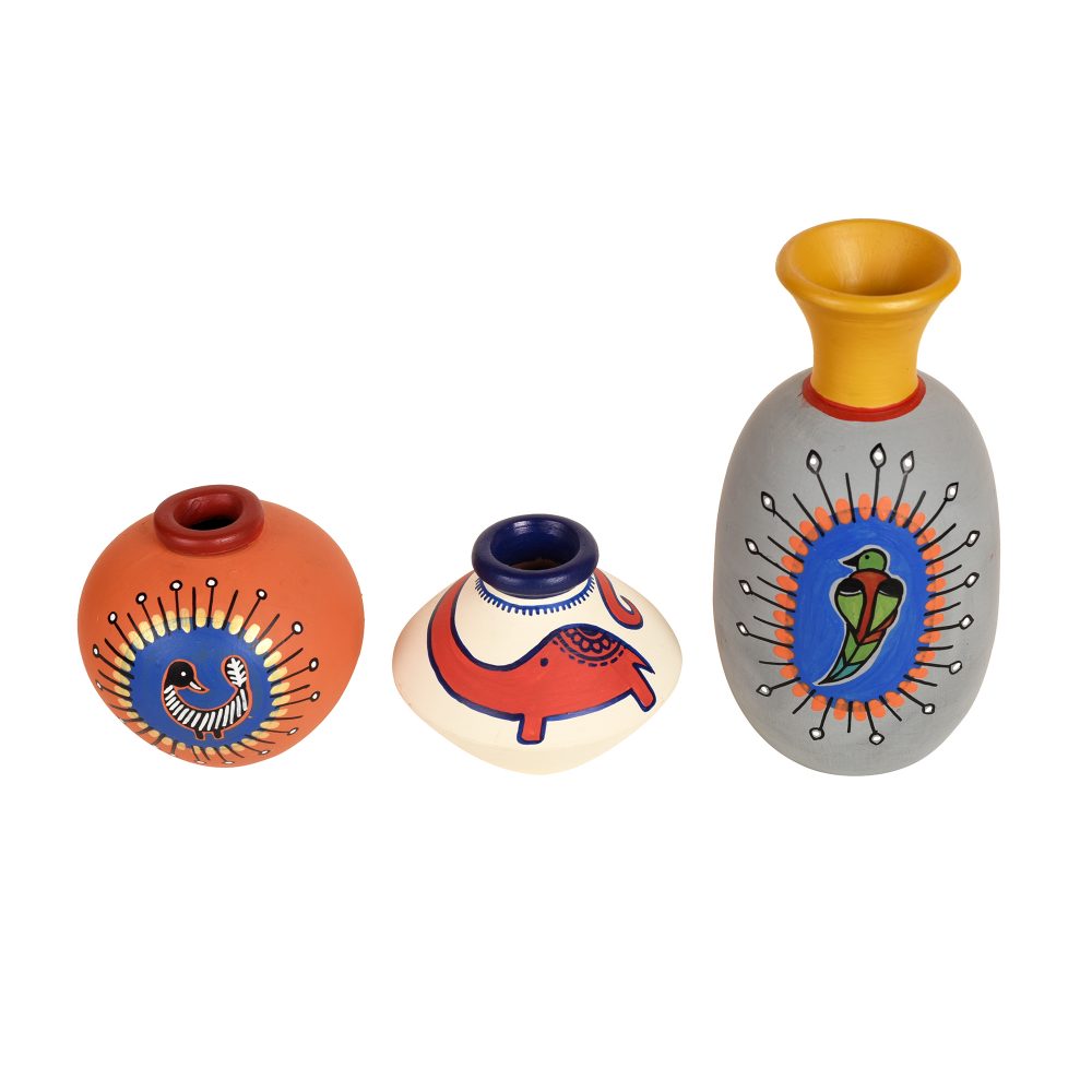 Moorni Happy Elephant Vases (So3) in Orange/Grey/White (2.5x5/2.5x2.5/2.5x2.5)