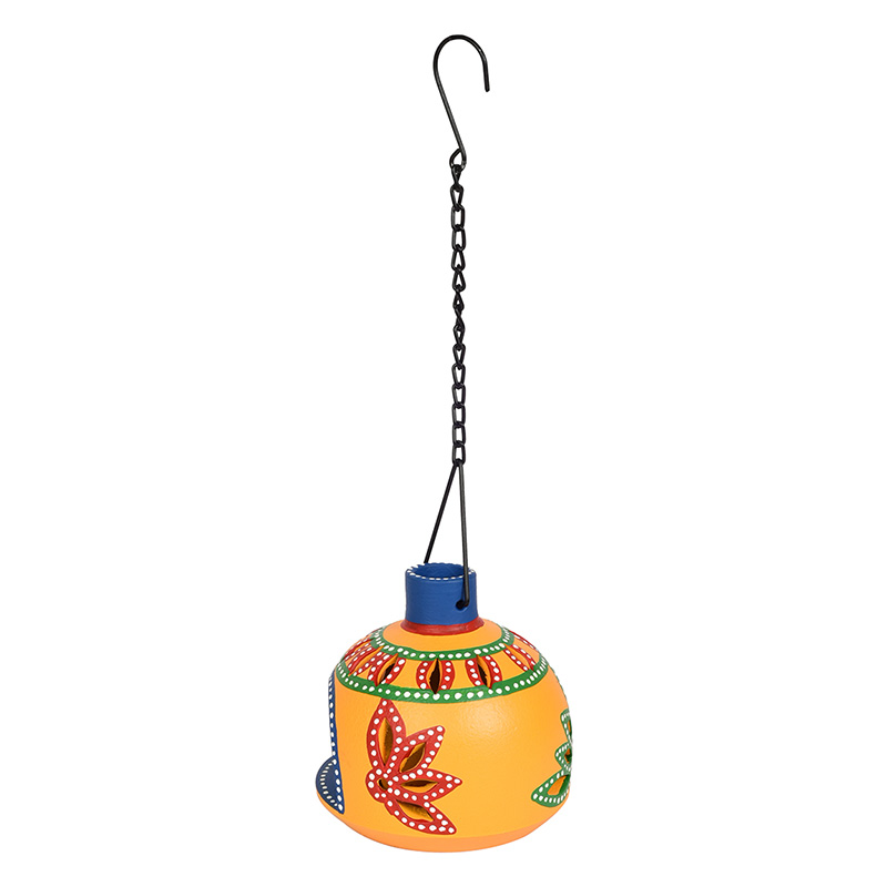 Moorni Terracotta Handpainted Yellow Matki Hanging Tea Light