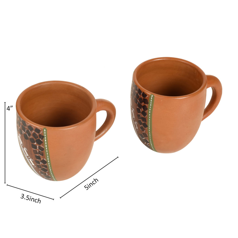 Moorni Knosh-6 Earthen Cups with Tribal Motifs (Set of 2)