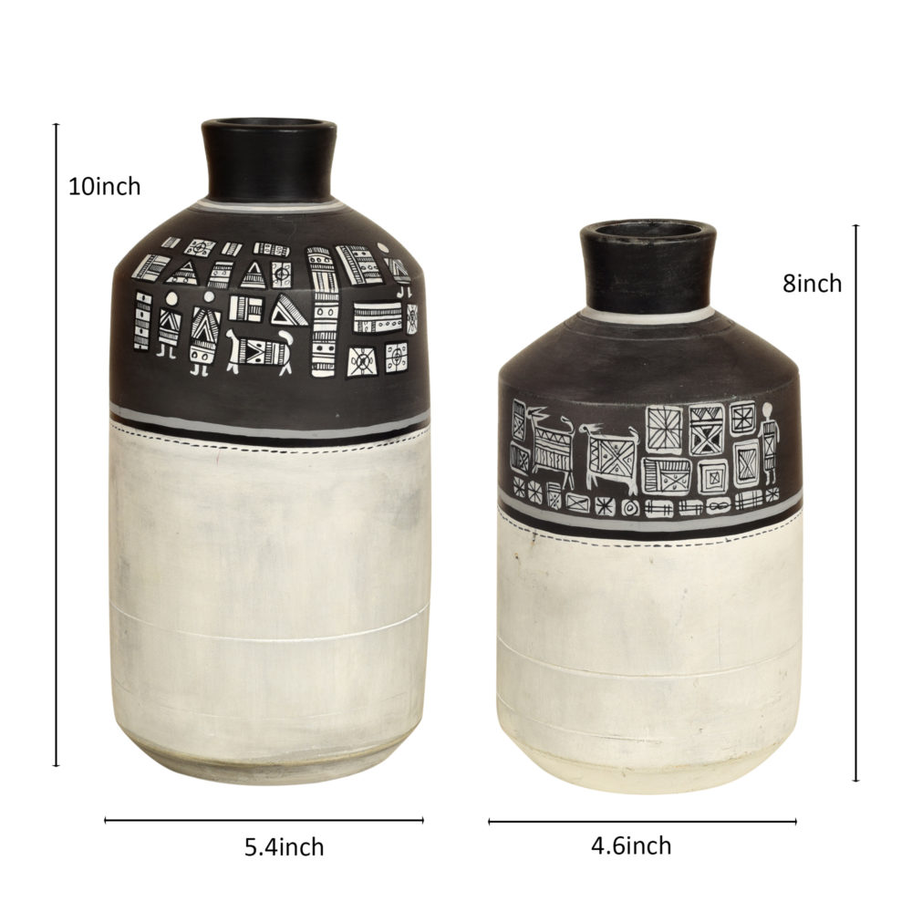 Moorni Earthen Vases Handpainted with Warli Motifs