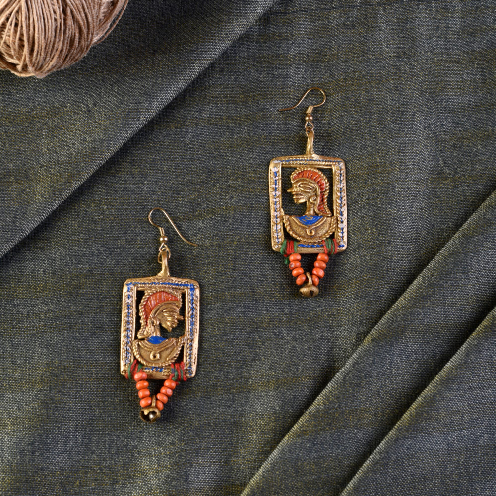 Moorni The Empress in Window Handcrafted Tribal Dhokra Earrings