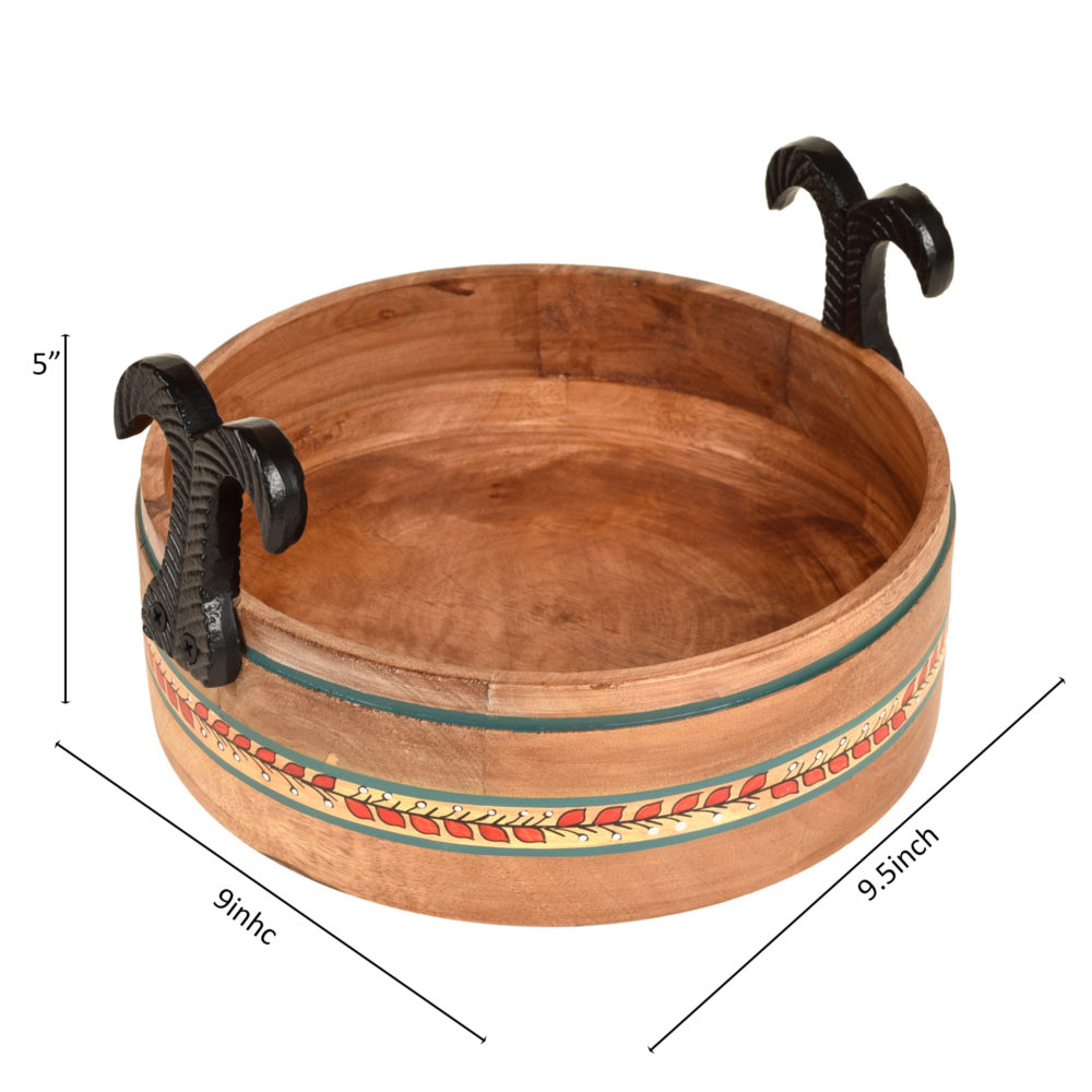 Moorni Rosho Fruit Basket Handcrafted in Mango Wood