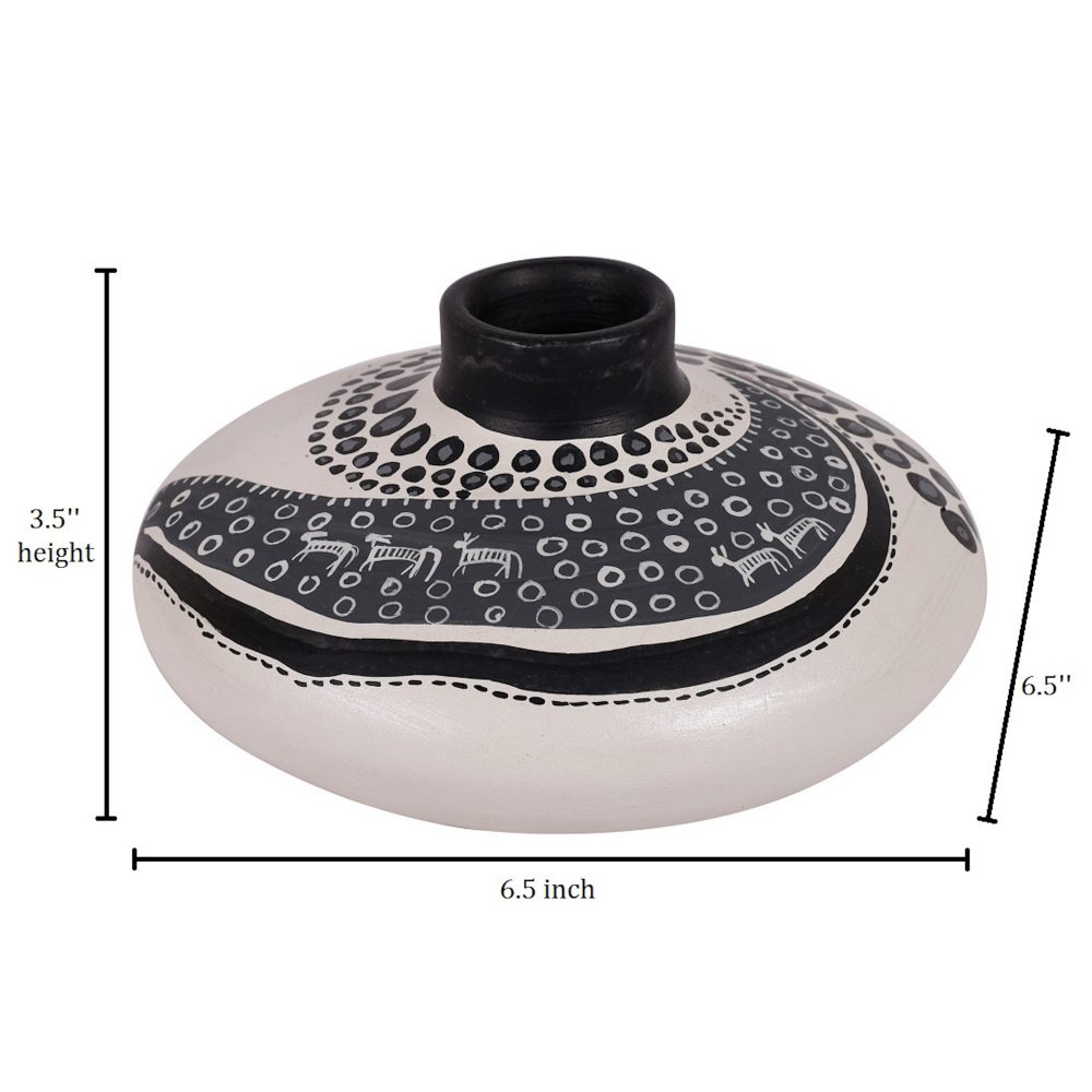 Moorni Vase Earthen Handcrafted White Warli 3.5x6.5(HxD)