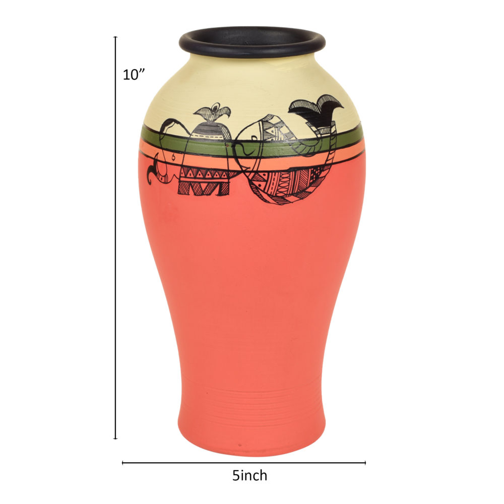 Moorni Carrot Red Earthen Vase with Madhubani Tattoo Art