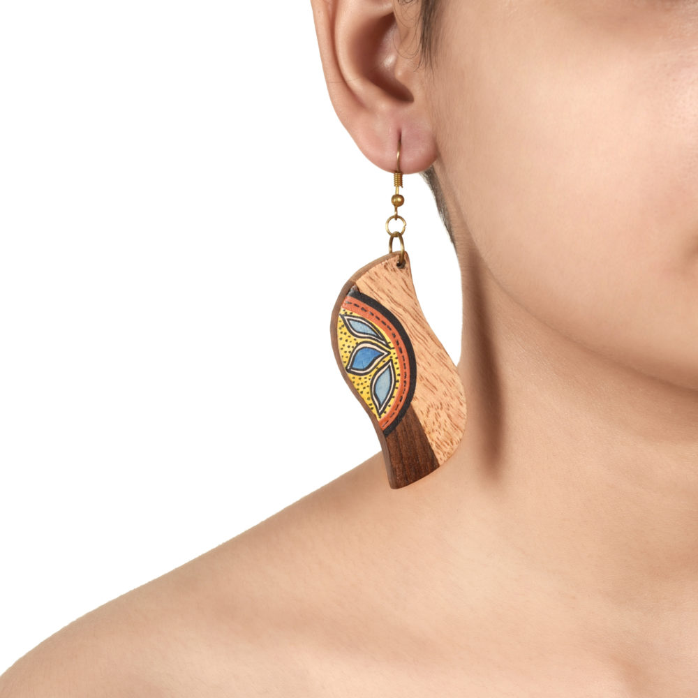 Moorni Orchid Handcrafted Tribal Wooden Earrings