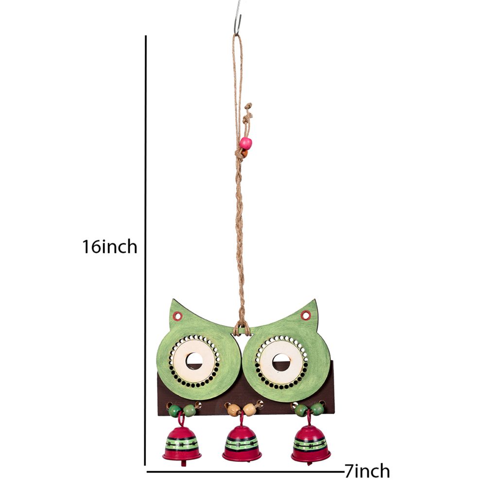 Moorni Windchime Big Owl & 3 Metal Bells (16x7)