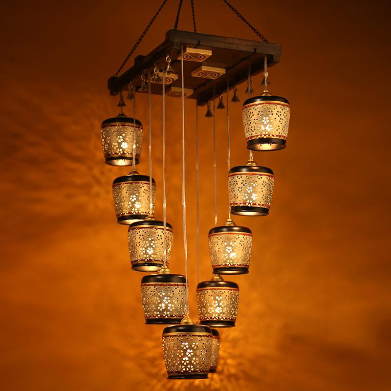 Moorni Moon-10A Chandelier With Metal Hanging Lamps In Simmering Gold (10 Shades)